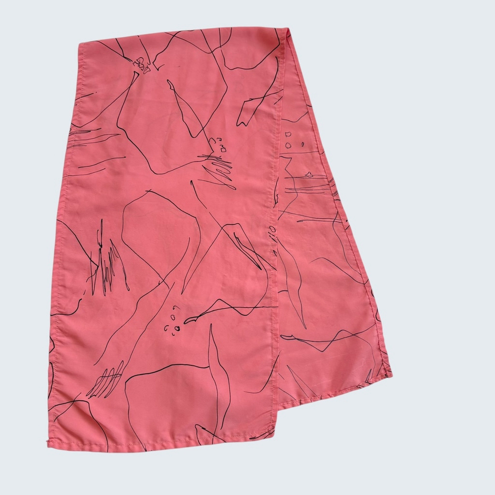 Vintage Pink Black Floral Abstract Oblong Scarf